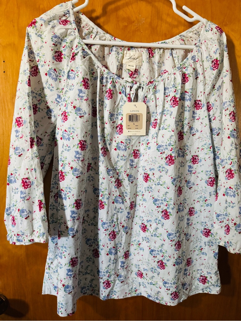 Levi's Cream Floral Peasant Nightshirt with Pink & Blue Flowers